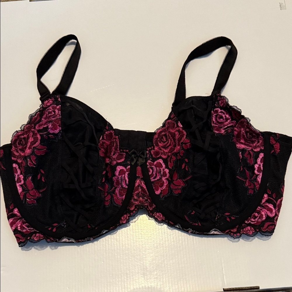 Torrid Black and Pink Lace Bra